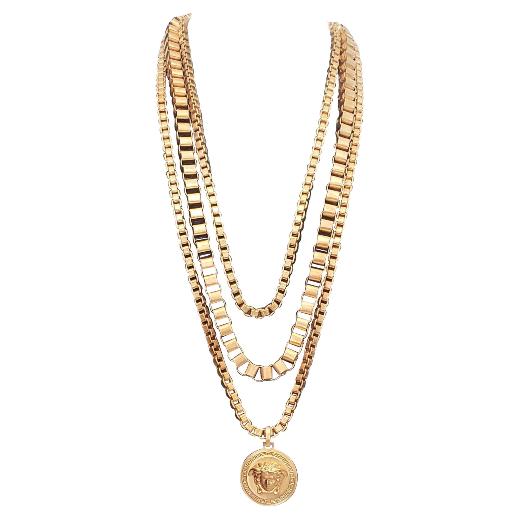 New VERSACE Triple Chain Gold-Plated Medusa Necklace as seen on Celebrities  For Sale at 1stDibs | versace chain gold, versace pendant gold, versace  necklace