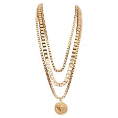 New VERSACE Triple Chain Gold-Plated Medusa Necklace as seen on Celebrities 