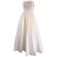 Beautiful Vintage Richilene White Silk Taffeta Sequin Beaded Evening Gown Dress 2
