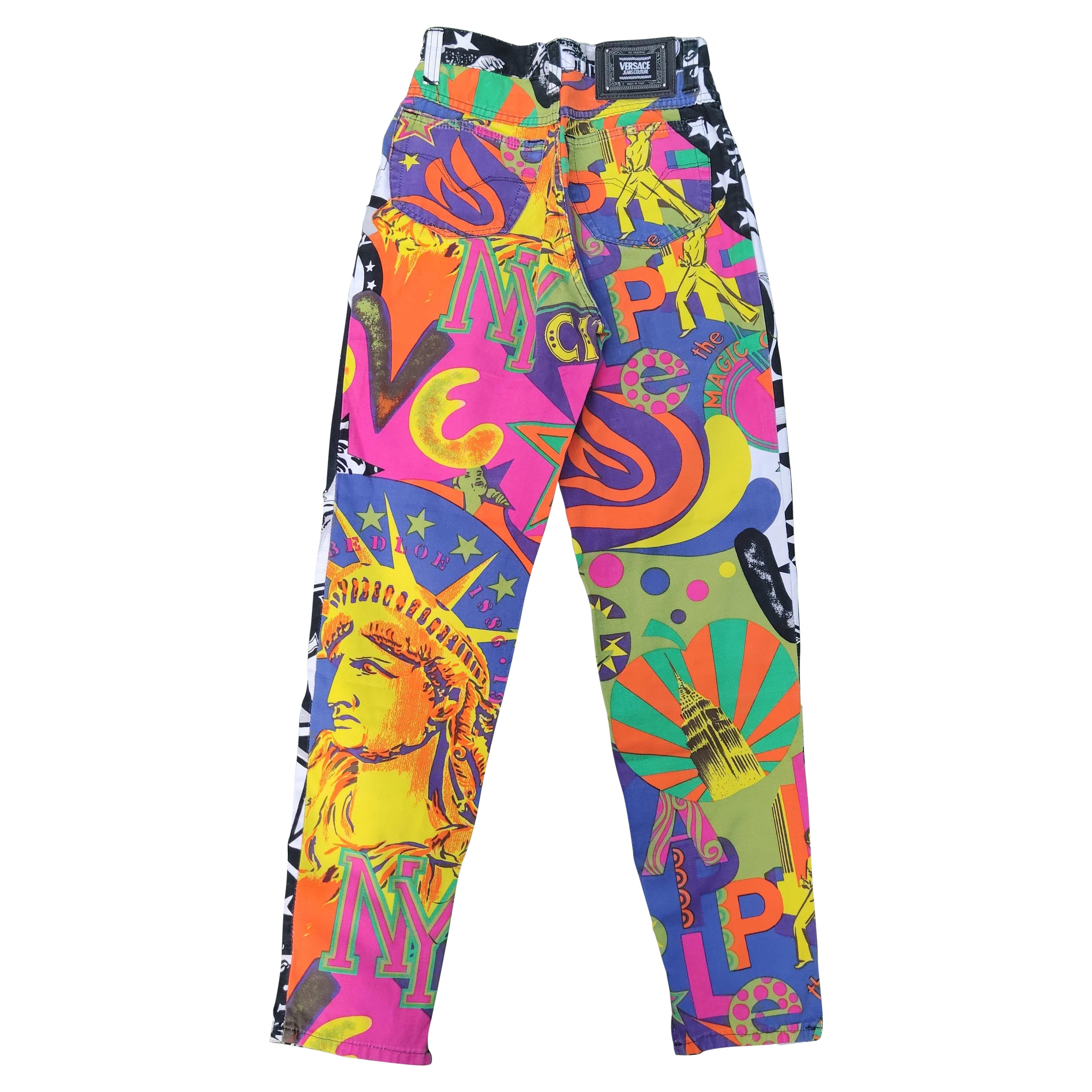 Gianni Versace Jeans Couture 90s Manhattan New York City Graffiti Pants For Sale