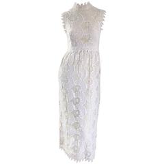 Beautiful Vintage Gloria Sachs Ivory Lace Crochet Midi Tea Length Dress 5