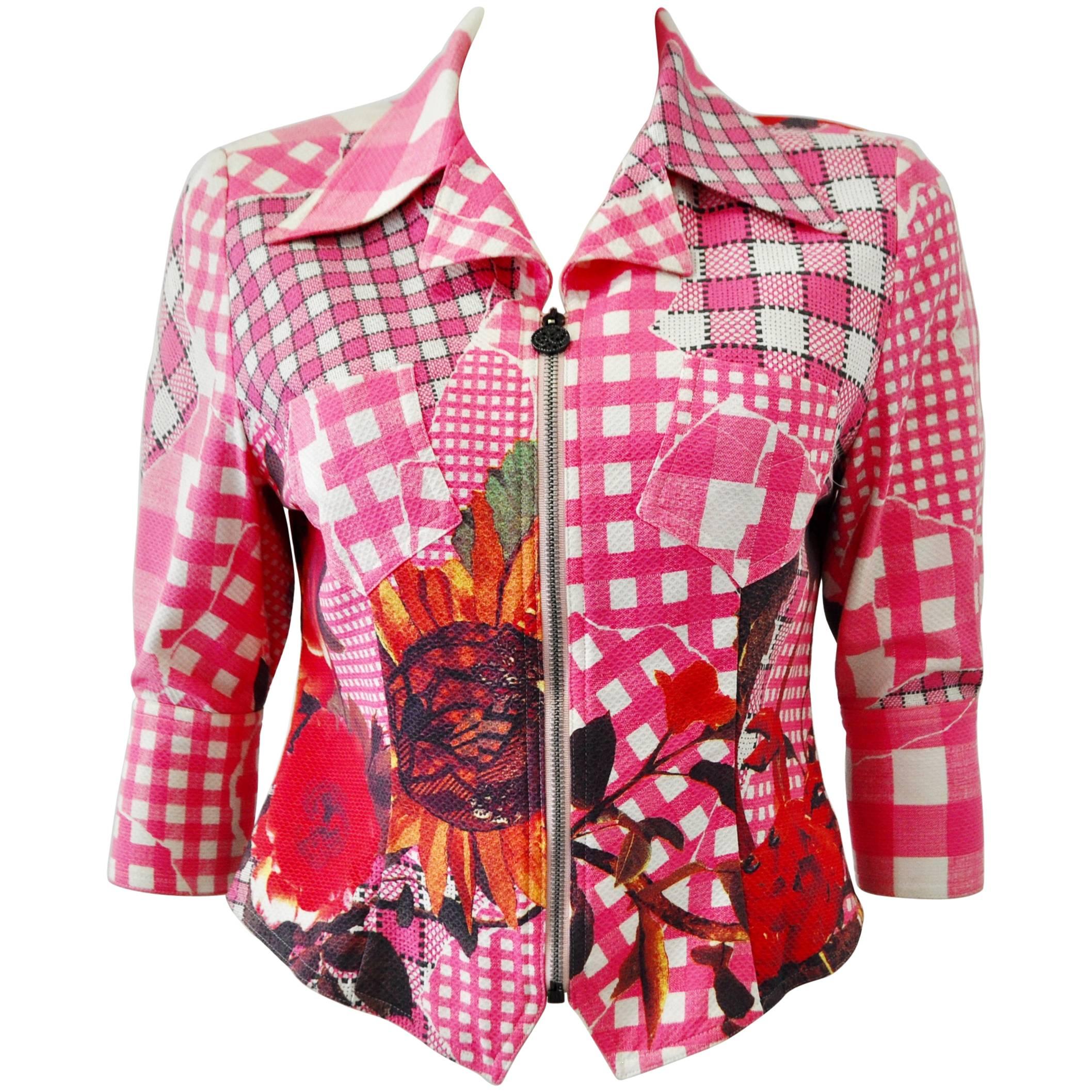 Unique Bazar de Christian Lacroix Floral Check Print Jacket For Sale