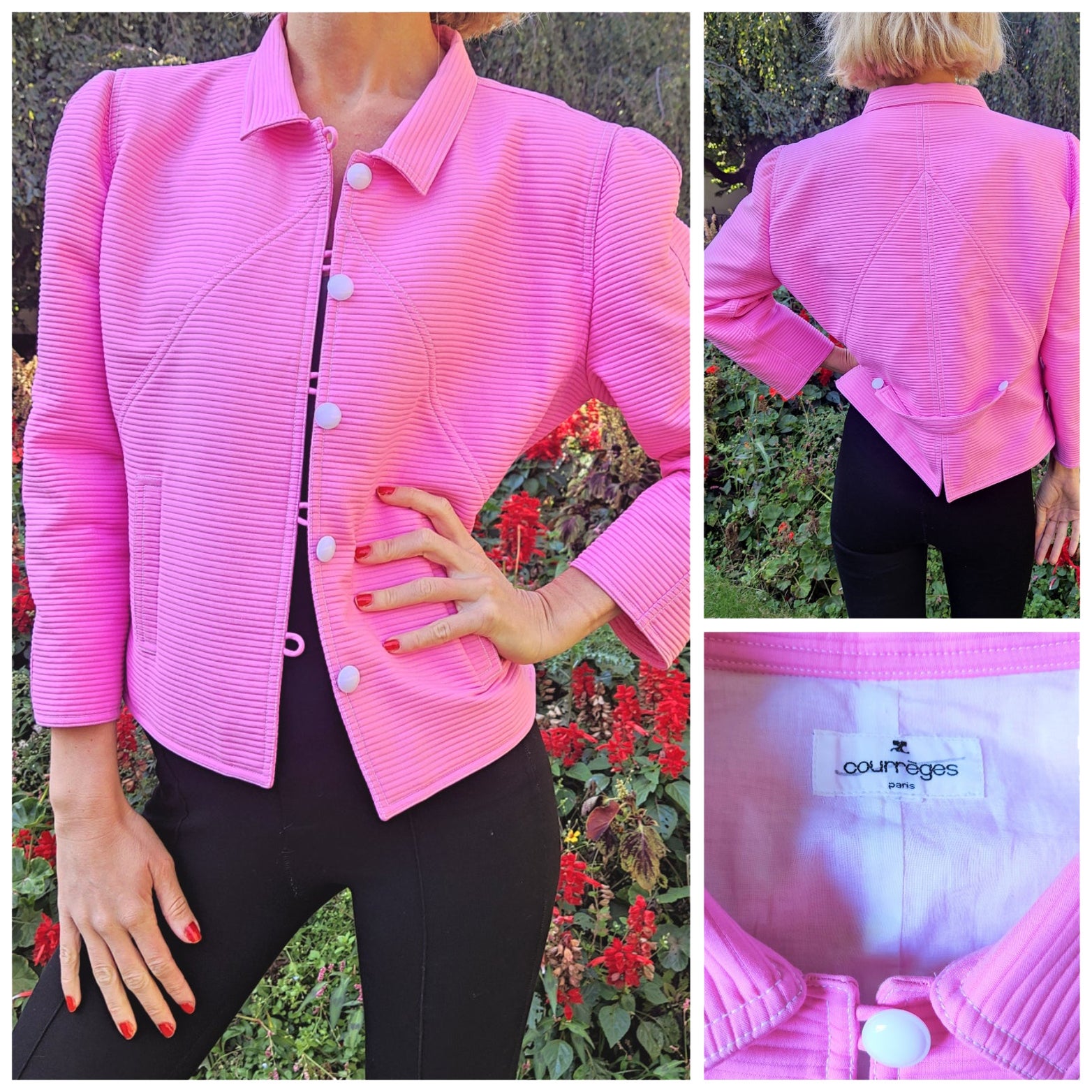 Courrèges Courreges Rose Coton Elégant Soirée Manteau Blazer Veste Vintage