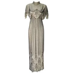 1960s Alfred Bosand Cream Silk Dress and Capelet with Black Bugle Beads 11