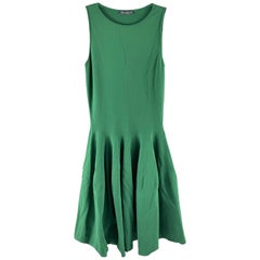 Alexander McQueen Solid Sleeveless Midi Flare Green Dress XS