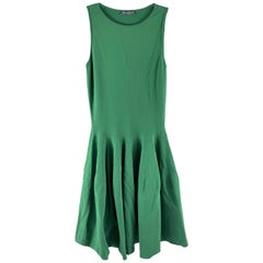 Alexander McQueen - Robe midi sans manches verte évasée, solide, taille XS