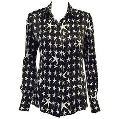 Versace Black and White Starry Night Silk Blouse 5