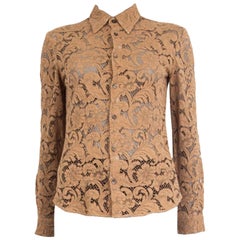 PRADA Camisa abotonada de viscosa marrón tostado LACE 38 XS