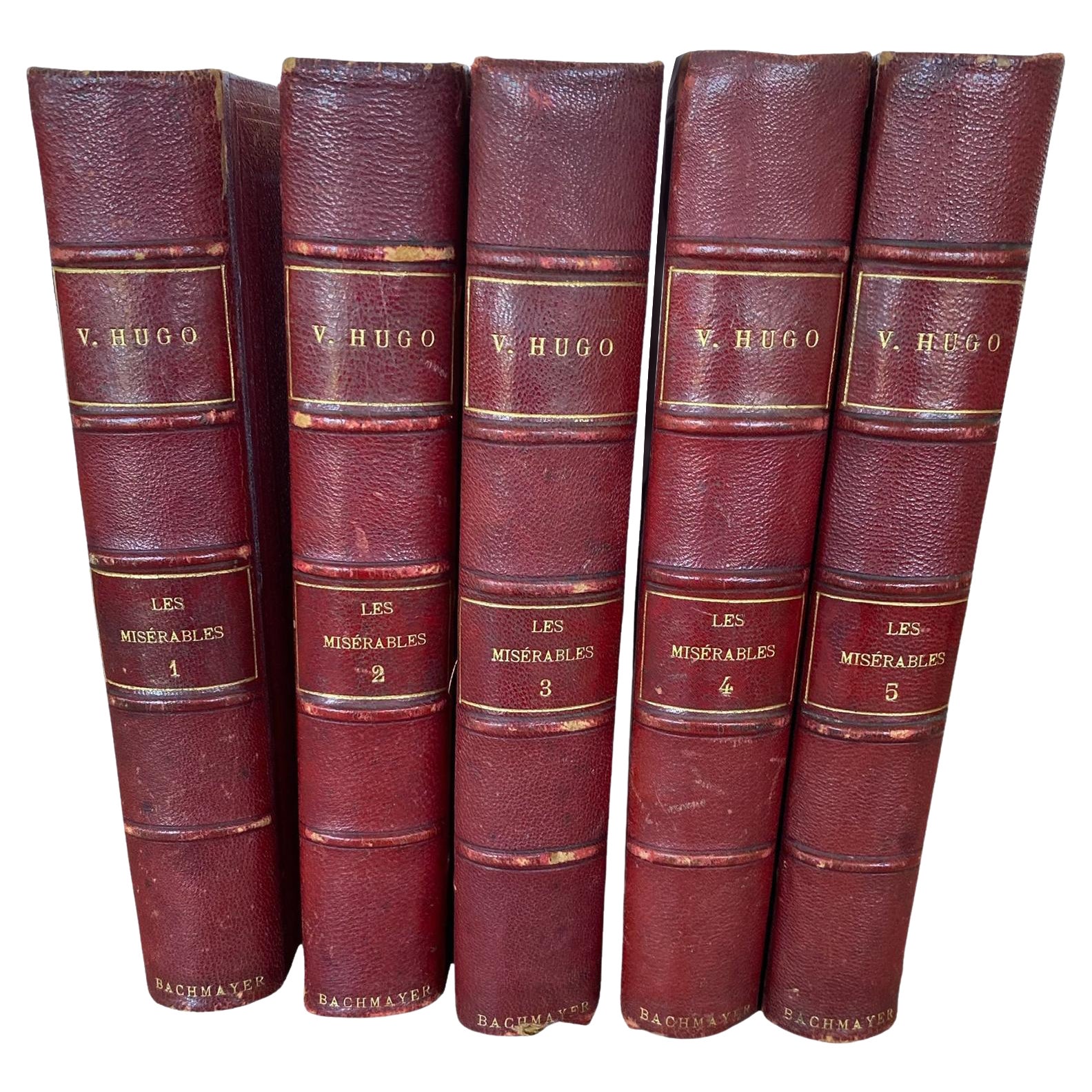 Victor Hugo Les Misérables in French - Leather Bound Antique Title 5 volumes