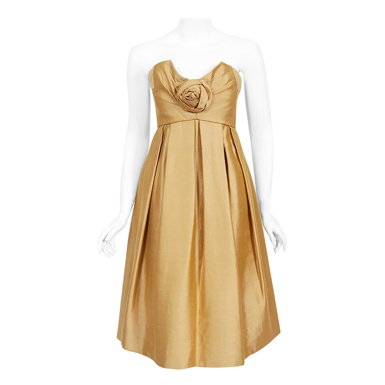 Vintage 1958 Yves Saint Laurent For Christian Dior Golden Silk Strapless Dress