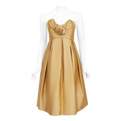 Vintage 1958 Yves Saint Laurent For Christian Dior Golden Silk Strapless Dress