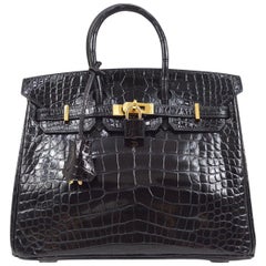 Hermes NEW Birkin 25 Gray Purple Crocodile Alligator Exotic Top Handle  Satchel at 1stDibs