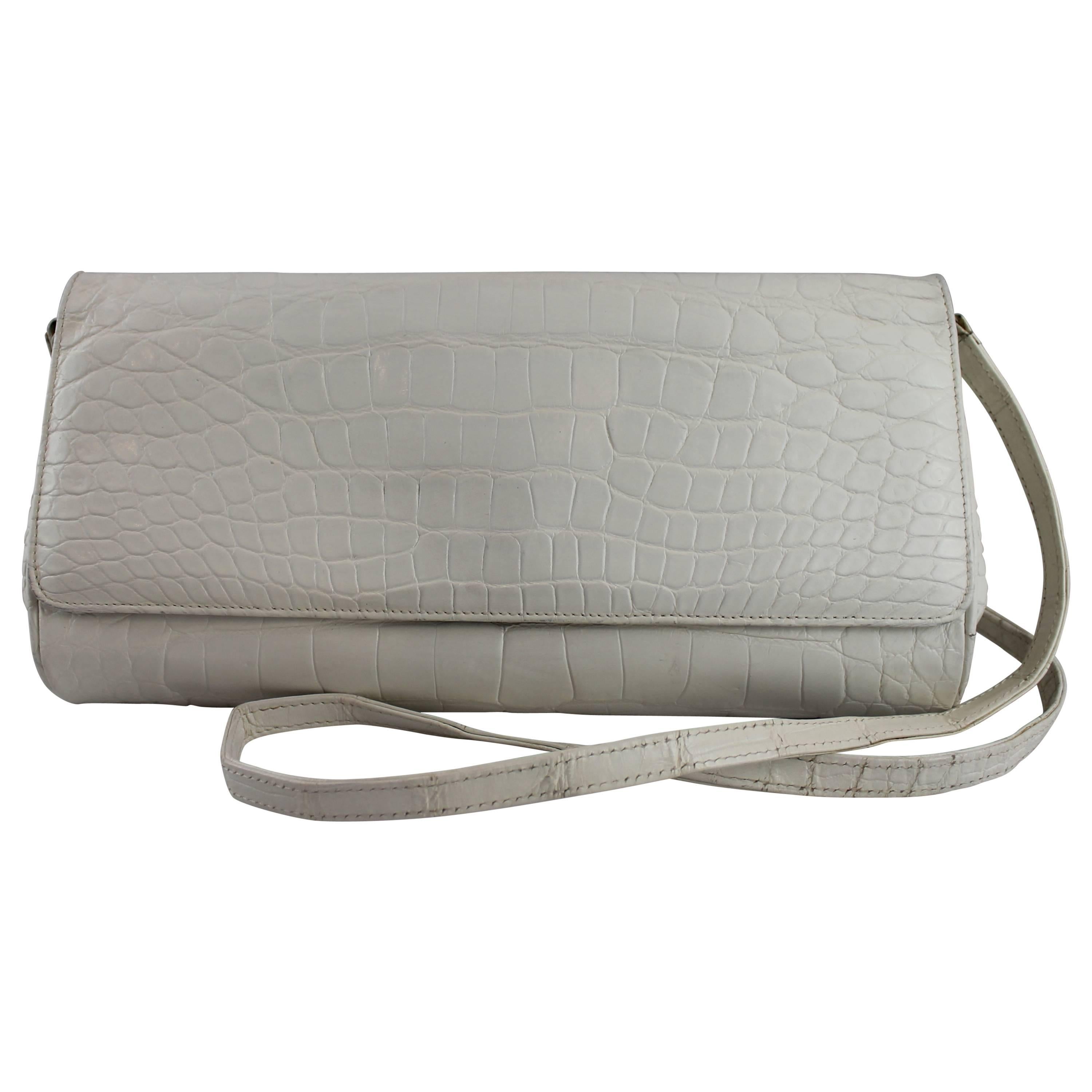 Giorgio's White Alligator Fold Over Clutch & Crossbody Bag - GHW