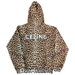 Celine Leopard Print Logo Pullover Hoodie size Small