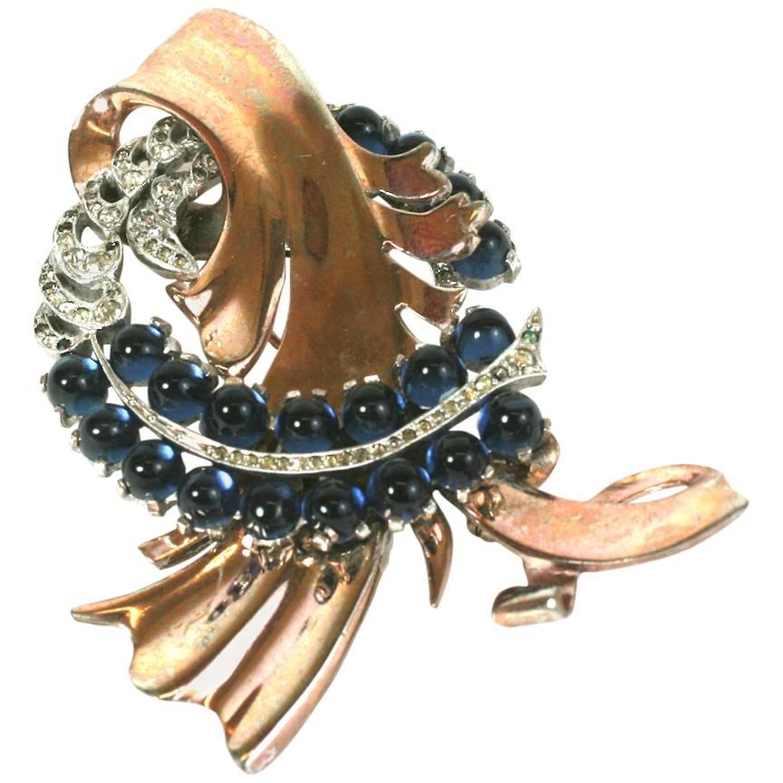 1940's Faux Sapphire Retro Swirl Brooch  For Sale