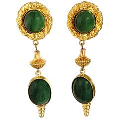 1970s William de Lillo Emerald Green + Gold Vintage Clip On Earrings Signed 2