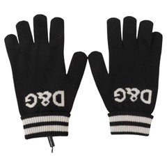 Dolce & Gabbana Black White Cashmere Crown Warm Soft Autumn Winter Gloves DG 