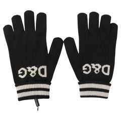 Dolce & Gabbana Black White Cashmere Crown Warm Soft Autumn Winter Gloves DG