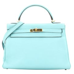 Hermes Kelly Handbag Bleu Atoll Togo with Gold Hardware 32