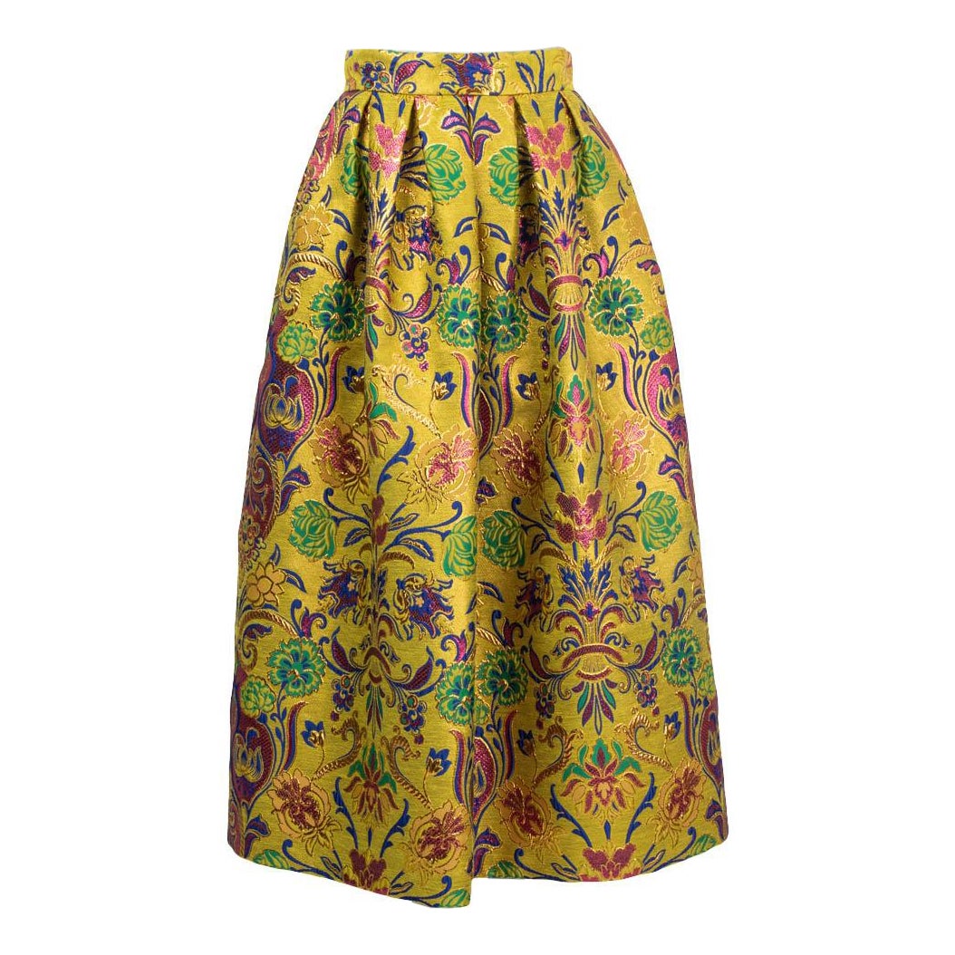 DOLCE & GABBANA antique gold FLORAL BROCADE MAXI Skirt 42 M