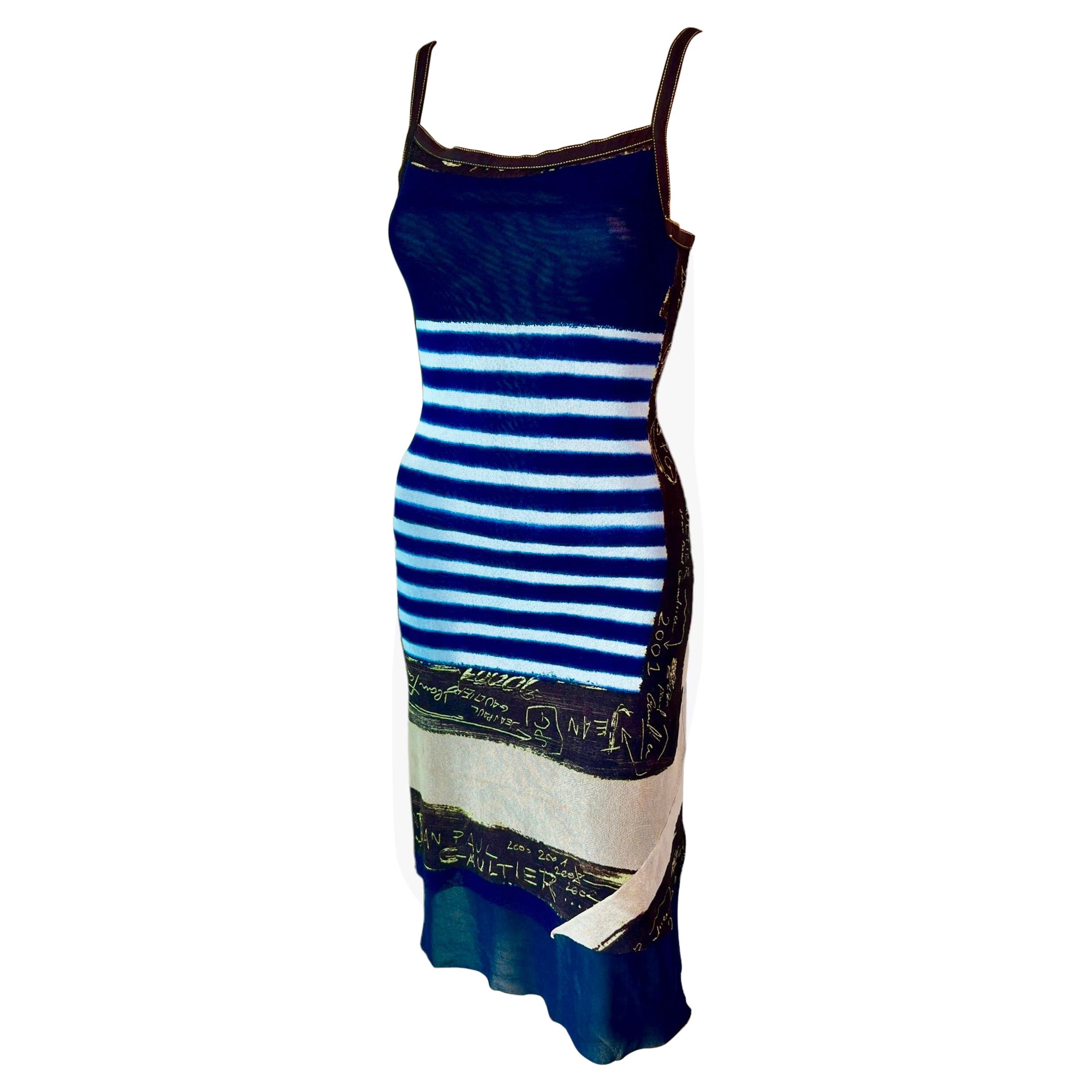 Jean Paul Gaultier c.2001 Graffiti Stripes Print Mesh Dress For Sale