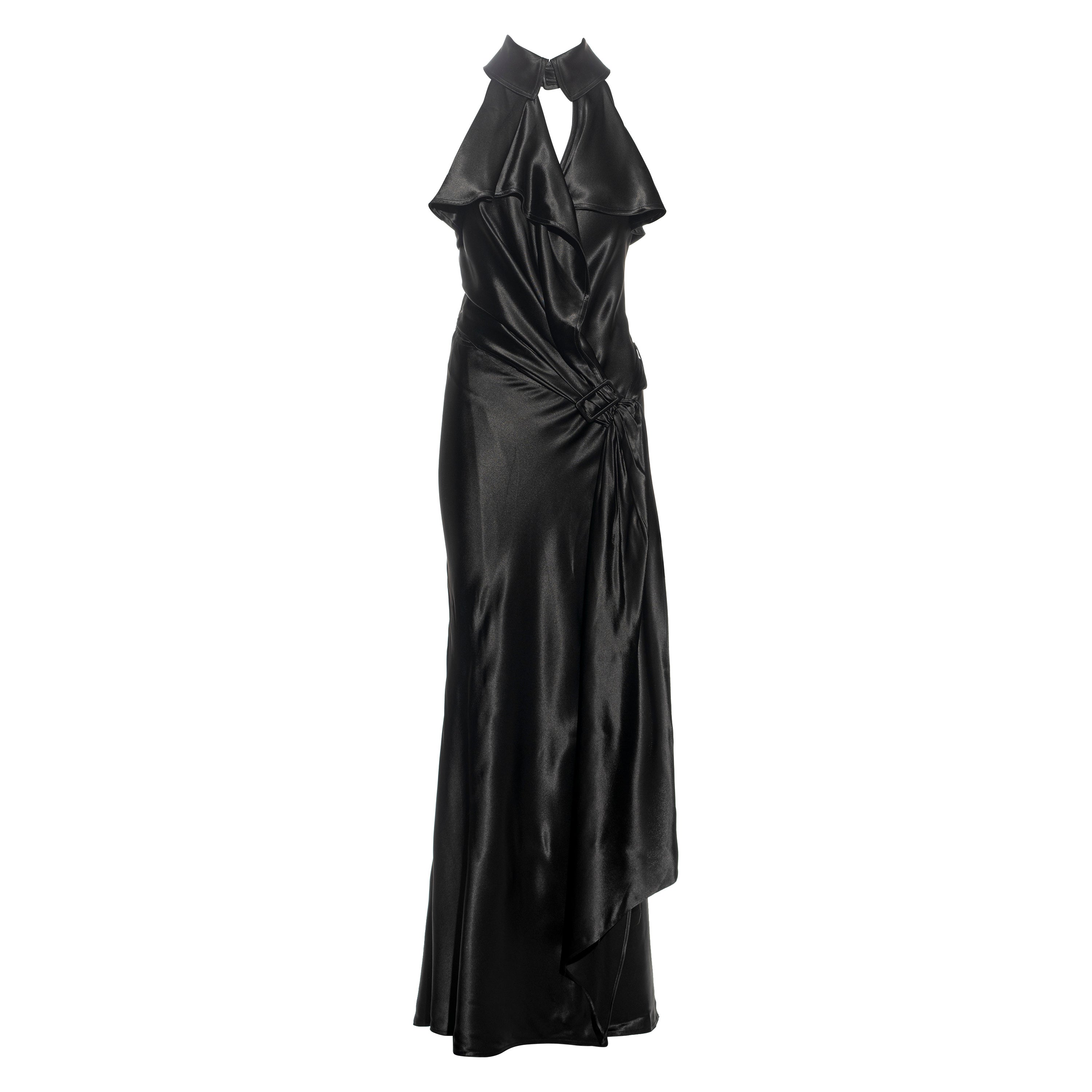 Jean Paul Gaultier black satin trench-style evening wrap dress, fw 2008 For Sale