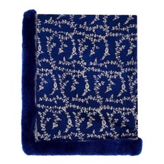 Verheyen London Hand Embroidered Sapphire Blue Shawl & Blue Mink Fur 