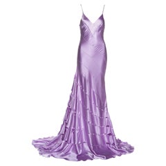 Roberto Cavalli lilac bias-cut silk evening dress with train, ss 2004