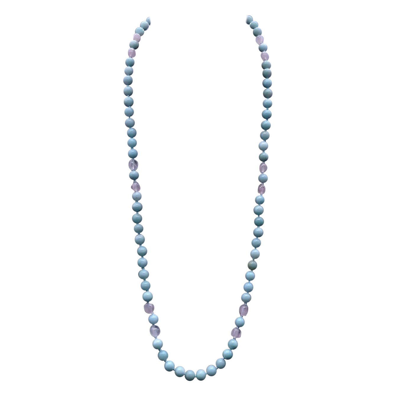 A.Jeschel Stylish Amazonite and Rose Quartz long necklace. For Sale