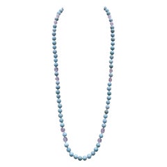 A.Jeschel Elegante collana lunga in amazzonite e quarzo rosa.