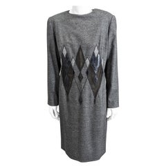 Retro Givenchy By Alexander McQueen Flannel, Metallic Lace and Snakeskin Dress