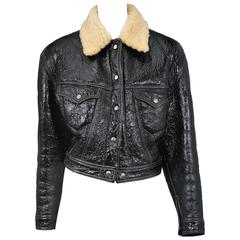 Vintage Jean Paul Gaultier Black Patent Shearling Jacket