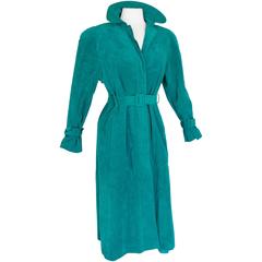 Adolf Schuman for Lilli Ann Turquoise Ultrasuede Belted Trench Coat Size M 80s 2