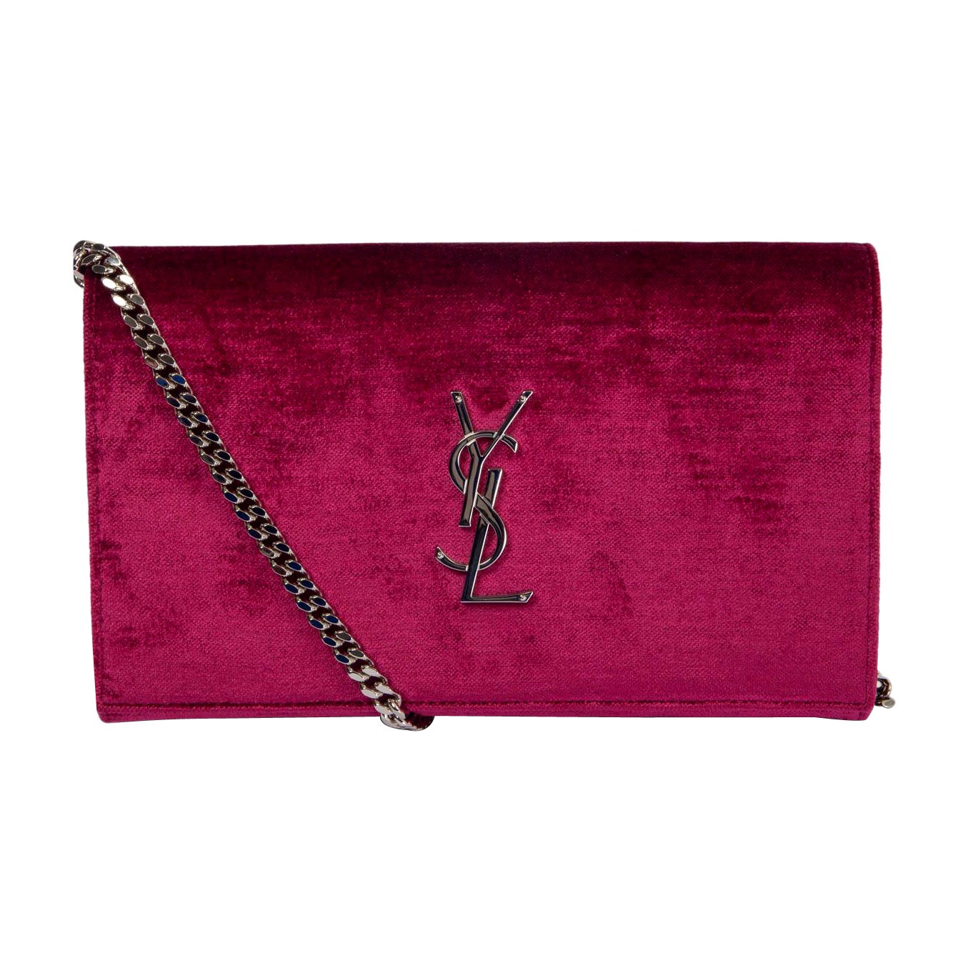 SAINT LAURENT fuchsia pink VELVET KATE WALLET ON CHAIN Shoulde Bag WOC For Sale