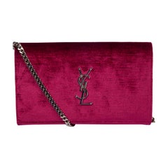 Used SAINT LAURENT fuchsia pink VELVET KATE WALLET ON CHAIN Shoulde Bag WOC