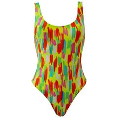 Original Gianni Versace Yellow Neon Color Stroke Swimsuit