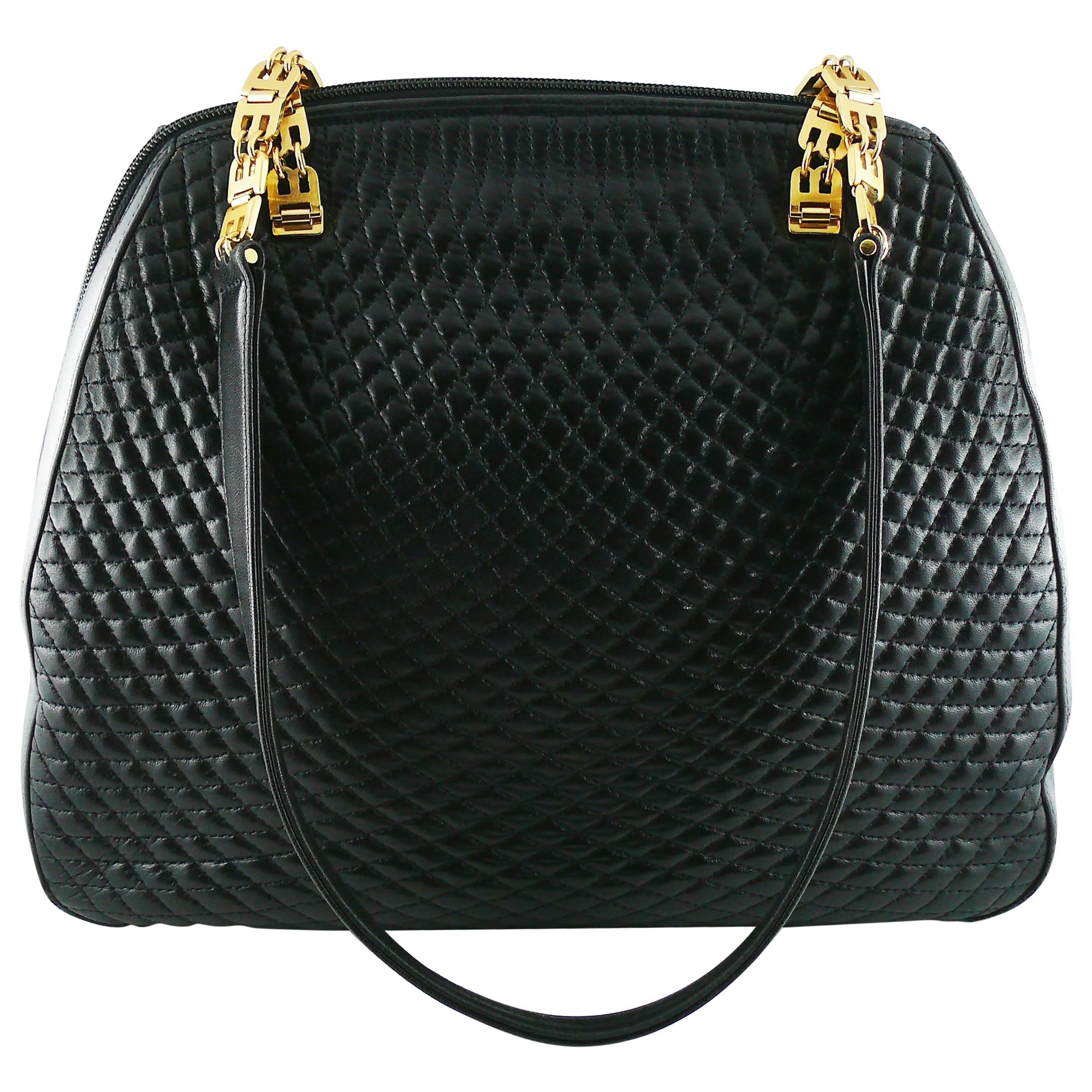 Bally Vintage Quilted Black Leather Shoulder Gold Chain Bag