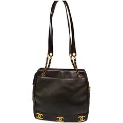 Chanel Black Leather Shoulder Bag Vintage Chanel Black Leather Shoulder Bag