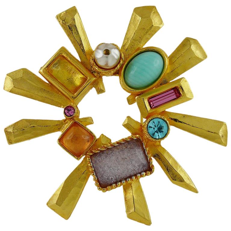 Christian Lacroix Vintage Massive Jewelled Radiant Sun Brooch at 1stDibs