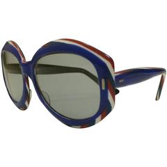 Vintage French 1960s Handmade Red White & Blue Oversized Sunglasses