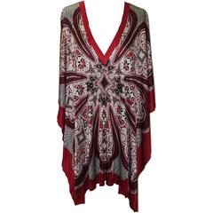 Gucci Red Paisley Swim Beach Pool Cover Up Poncho Top