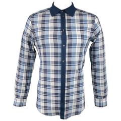 DOLCE & GABBANA Men's Size M Cotton Blue & White Knit Collar Long Sleeve Shirt 8