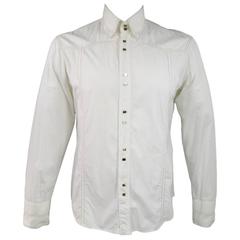 VERSACE JEANS COUTURE Taille L Chemise en coton blanc cassé à manches longues et boutons-pression dorés pour hommes