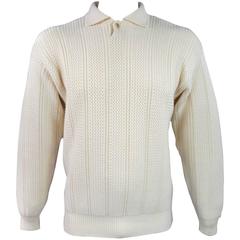 Retro GIANNI VERSACE Size M Men's Khaki Cotton Knit Collar Medusa Button Sweater