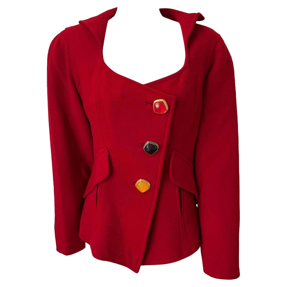 Vintage Christian Lacroix Red Accented Button Wool Blazer, 1991