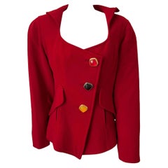Vintage Christian Lacroix Red Accented Button Wool Blazer, 1990s