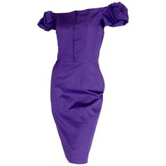 Brilliant Christian Dior Violet Cotton Sateen Wiggle Dress Off Shoulder Sz 38 Ne