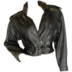 LA Roxx Black Leather Motorcycle Jacket with Zippers Cropped Moto Sz S 6