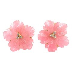 24mm Carved Pink Quartzite Flower Vermeil Earrings