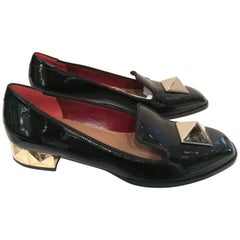 Valentino Black Leather Gold Studs Loafer